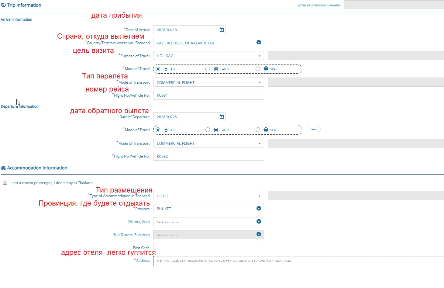 Инструкция по заполнению TDAC для граждан Казахстана